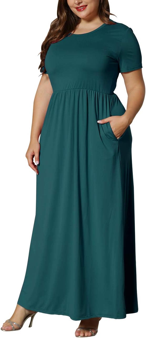 KARALIN Women’s Plus Size Maxi Dresses for Curvy Women Summer Casual Short Sleeve 2025 Long Dress 14W-26W