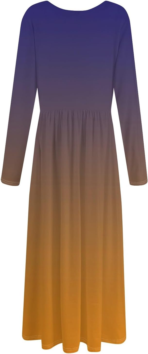 Long Sleeve Maxi Dress for Women Elegant Crew Neck Flowy Swing Dresses Solid Color Wedding Guest Dresses