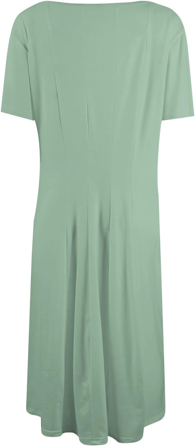 Summer Dresses for Women 2025 Crew Neck Short Sleeve Boho Beach Vacation Floral/Solid Midi Sundresses with Pockets