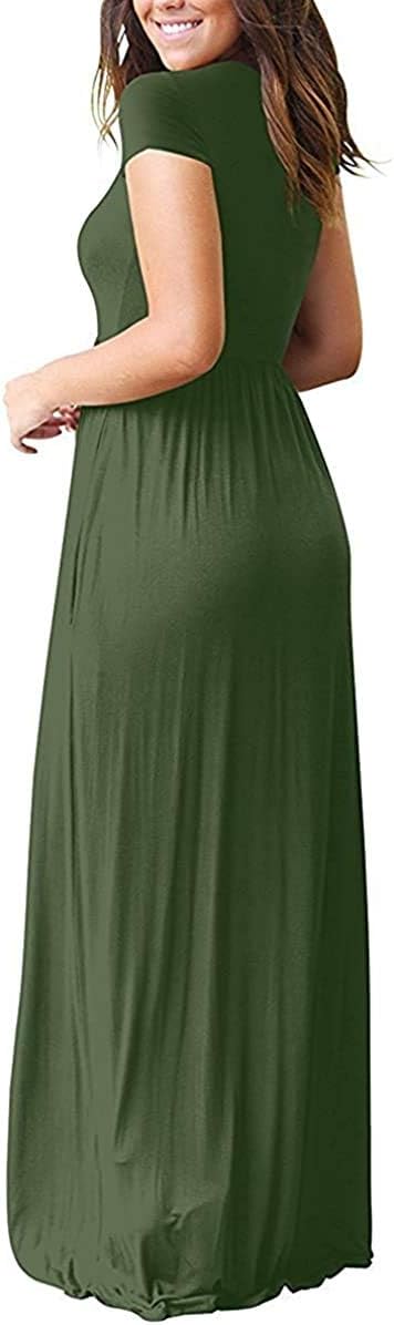 DEARCASE Maxi Dress for Women Short Sleeve Casual Summer Loose Plain Comfy Long Dresses with Pockets
