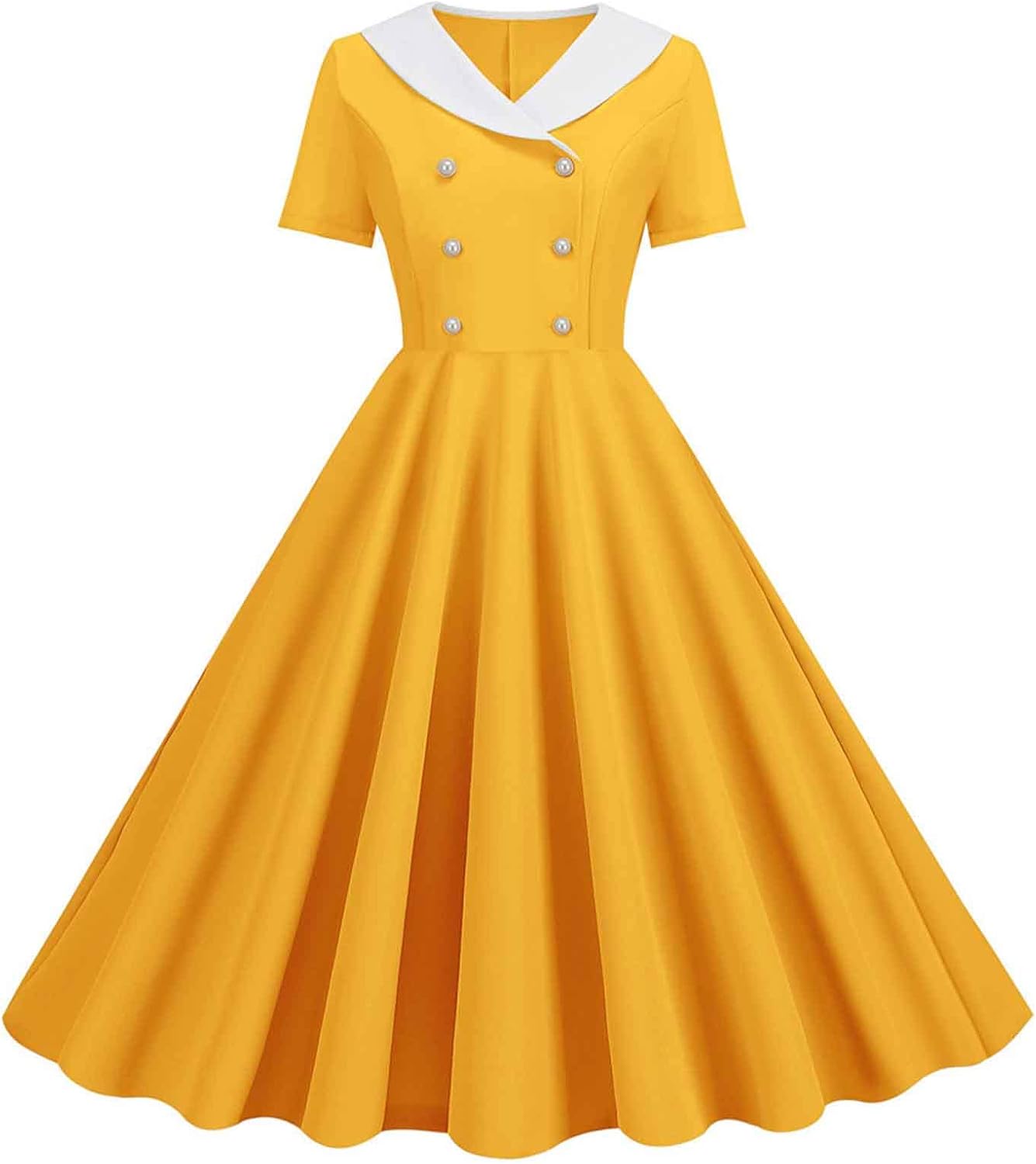 Women Double Breasted Notch Lapel 50s Vintage Short Sleeve Cocktail Swing Dress Polka Dot 1950s Rockabilly Prom Dress