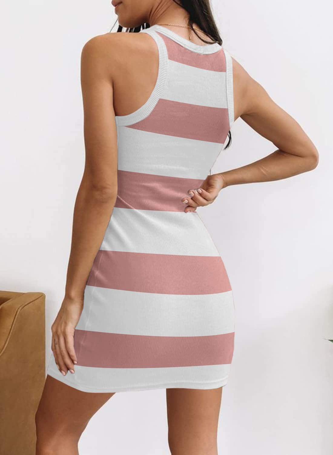 Samefar Womens Ribbed Scoop Neck Sleeveless Tank Dresses Basic Bodycon Mini Dress