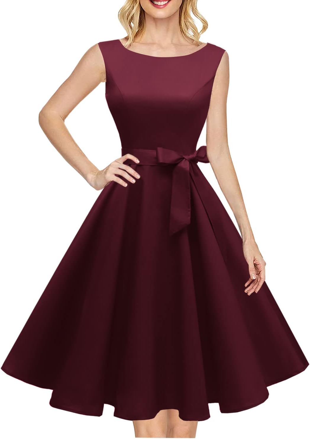 Hanpceirs Women's Boatneck Sleeveless Swing Vintage 1950s Cocktail Dress New