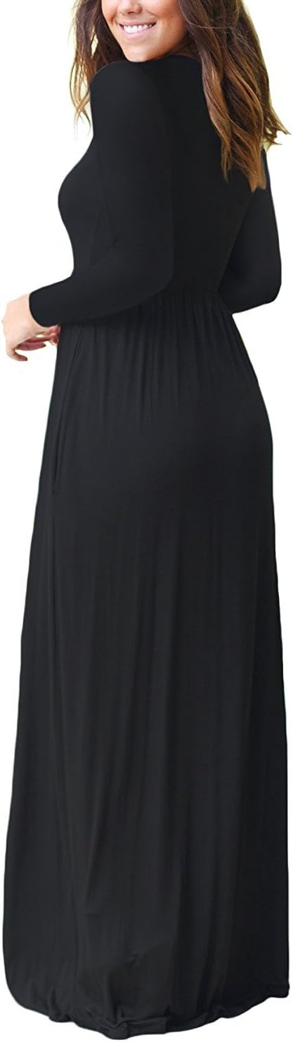 VIISHOW Women's Long Sleeve Loose Plain Maxi Dresses Casual Long Dresses with Pockets