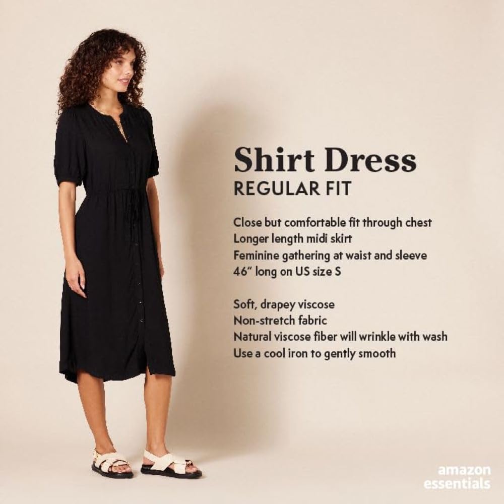 Amazon Essentials Women's Relaxed Fit Half-Sleeve Waisted Midi A-Line Dress