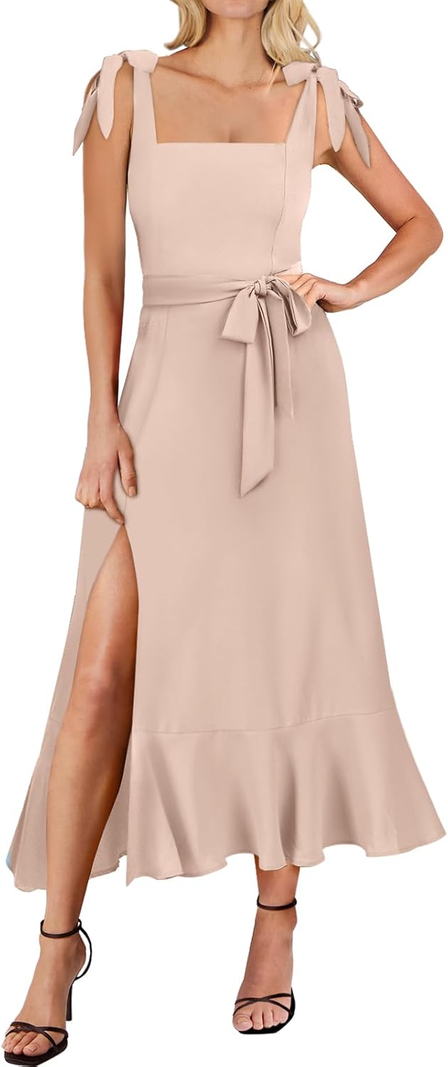 ANRABESS Women's Square Neck Ruffle Split Midi Elegant Formal Wedding Guest Cocktail Bridesmaid Graduation Party Dresses