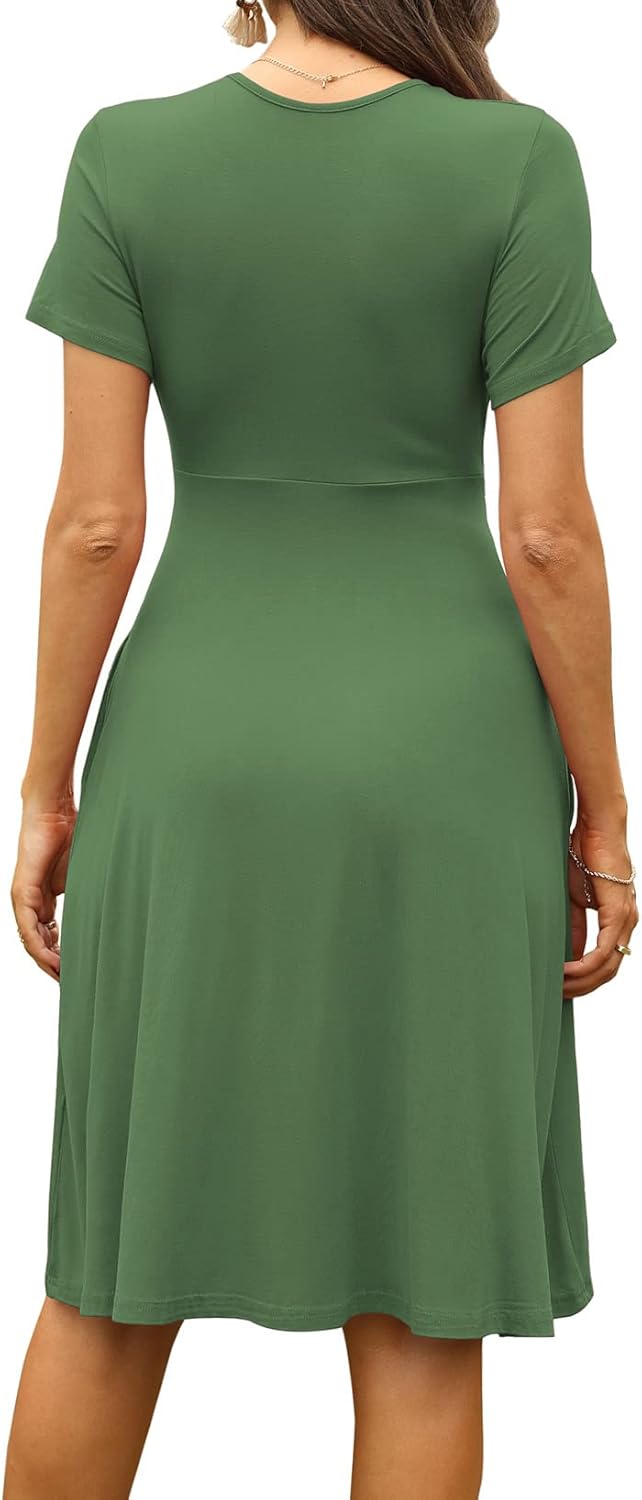 WEACZZY Women's Summer Short Sleeve Casual Dresses V-Neck Floral Party Dress with Pockets