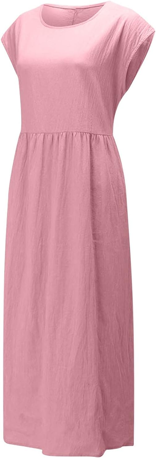 Linen Dresses for Women 2025 Summer Fashion Solid Color Sleeveless Dresses Beach Flowy Maxi Dresses Casual Sundress