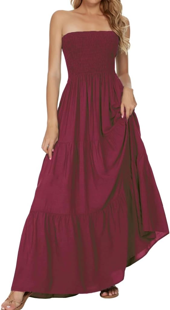 Women's Summer Strapless Tube Top Maxi Dresses Off Shoulder Boho Beach Long Dress