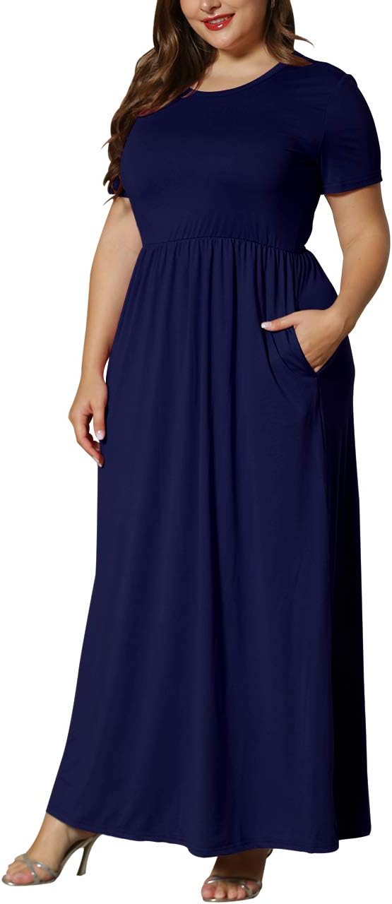 KARALIN Women’s Plus Size Maxi Dresses for Curvy Women Summer Casual Short Sleeve 2025 Long Dress 14W-26W