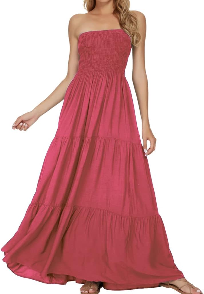 Women's Summer Strapless Tube Top Maxi Dresses Off Shoulder Boho Beach Long Dress