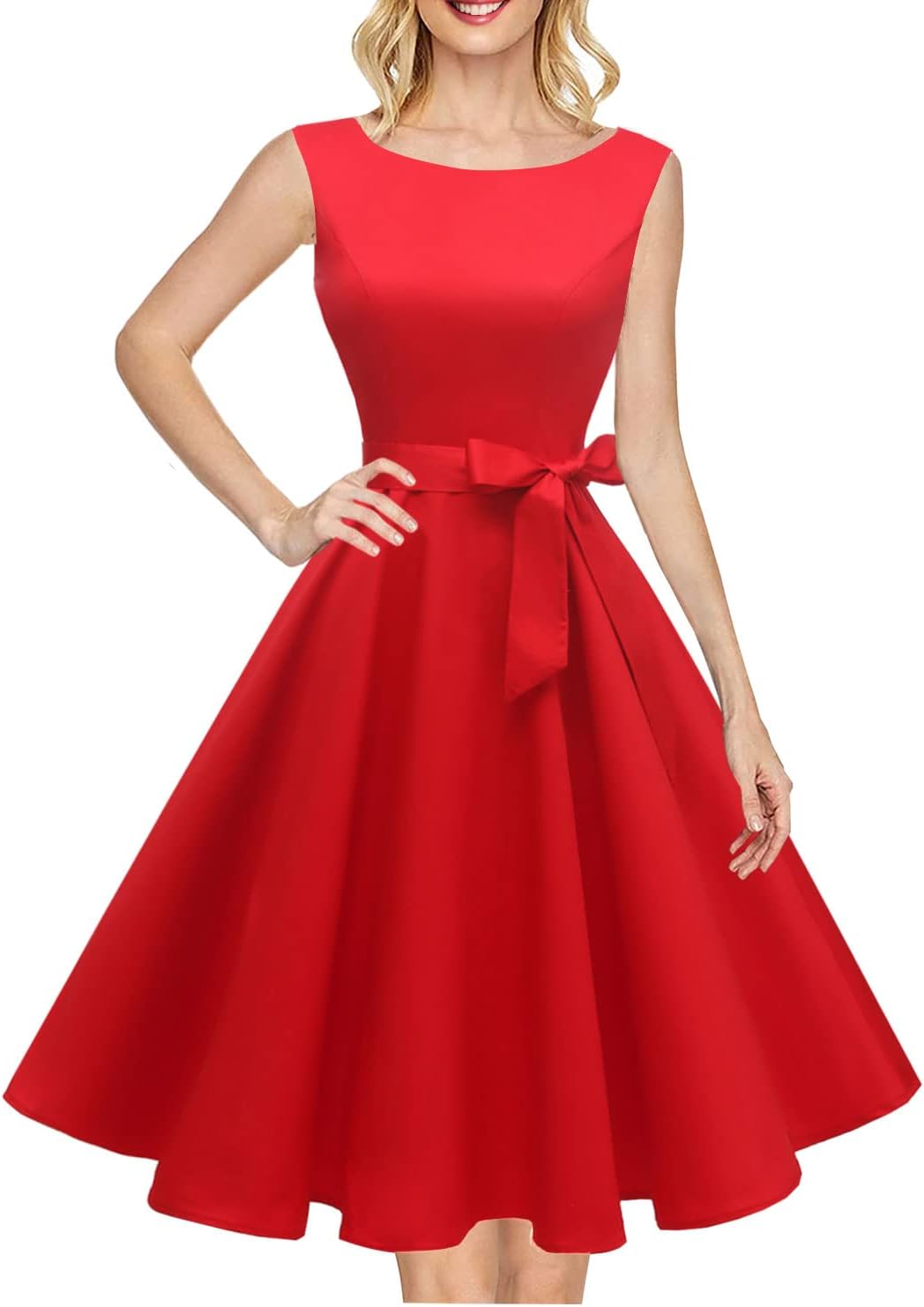 Hanpceirs Women's Boatneck Sleeveless Swing Vintage 1950s Cocktail Dress New