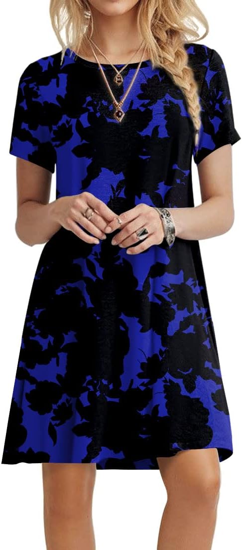 POPYOUNG 2025 Women's Summer Casual T-Shirt Dresses Crew Neck Beach Cover Up Sun Dress