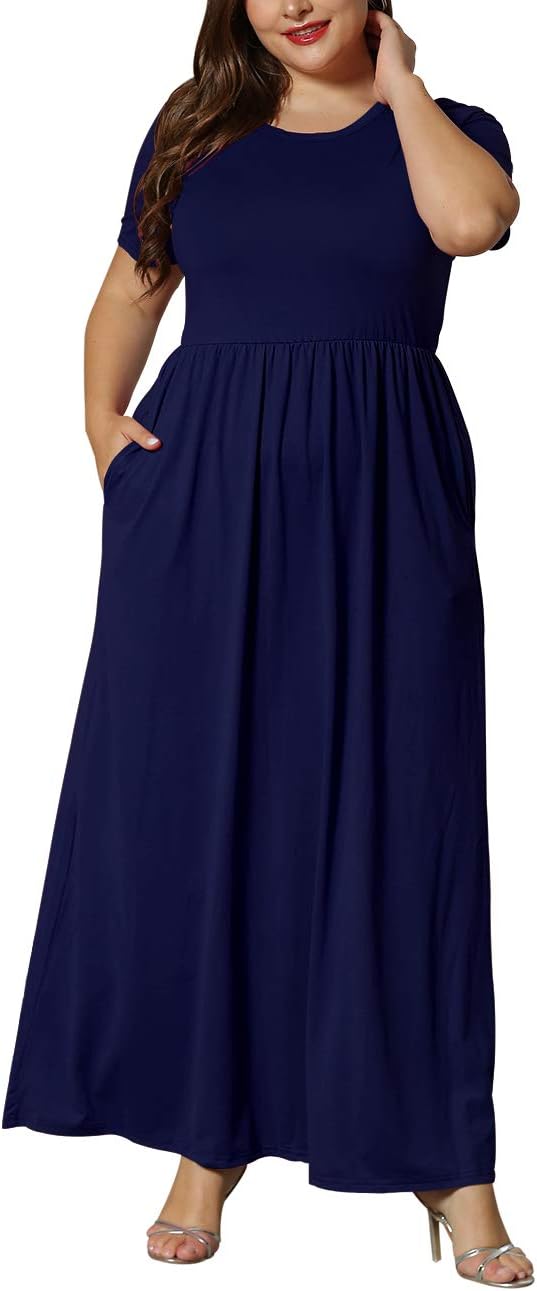 KARALIN Women’s Plus Size Maxi Dresses for Curvy Women Summer Casual Short Sleeve 2025 Long Dress 14W-26W