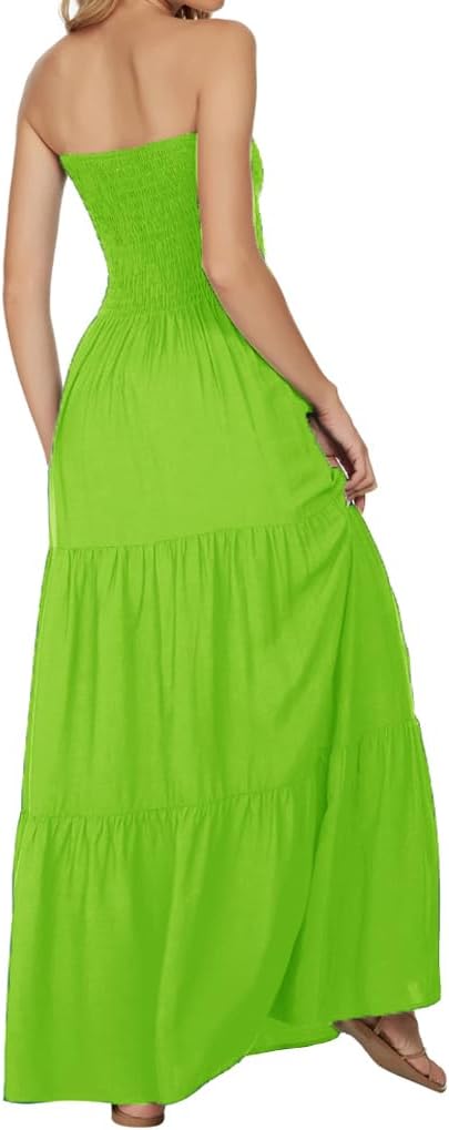Women's Summer Strapless Tube Top Maxi Dresses Off Shoulder Boho Beach Long Dress