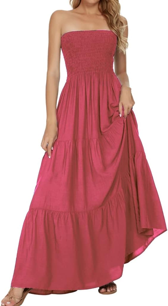 Women's Summer Strapless Tube Top Maxi Dresses Off Shoulder Boho Beach Long Dress
