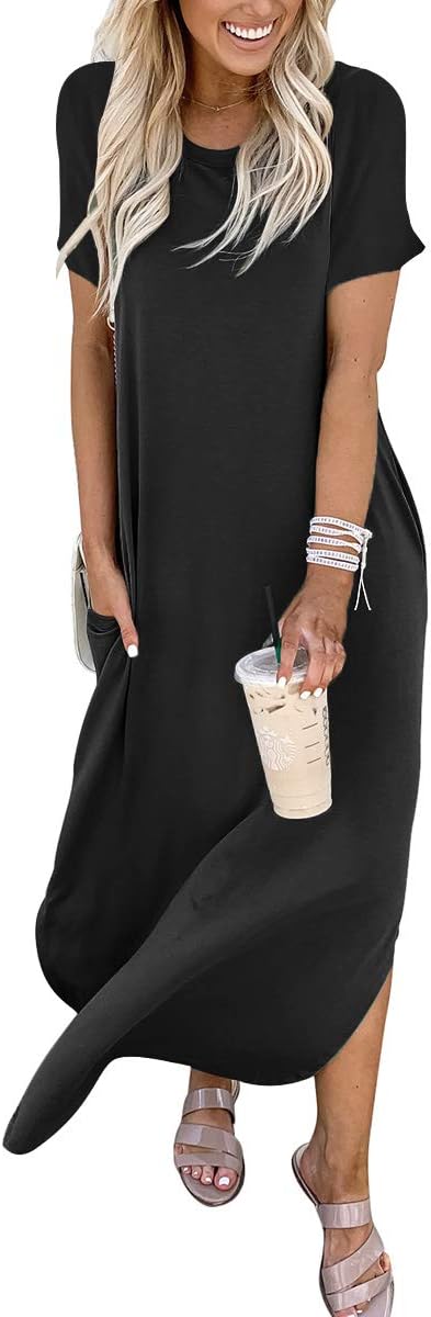 ANRABESS Women's Summer Casual Loose Short Sleeve Long T Shirt Dress Split Maxi Beach Sundress Travel Vacation Outfits