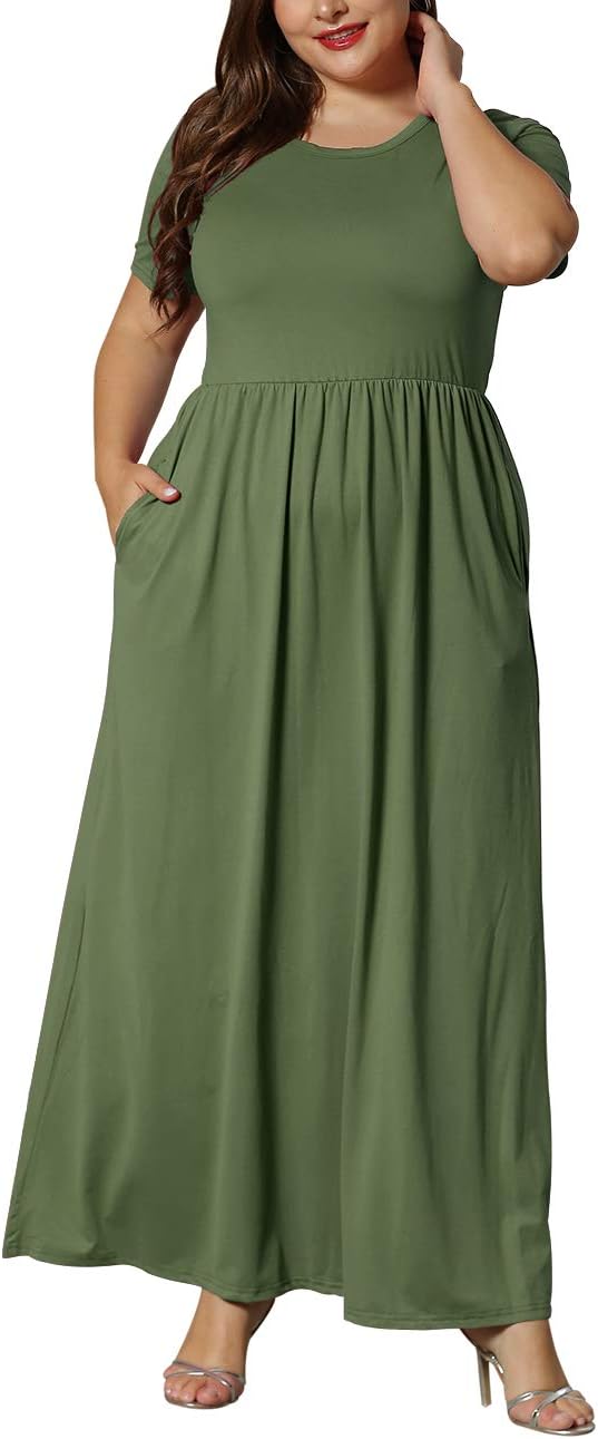 KARALIN Women’s Plus Size Maxi Dresses for Curvy Women Summer Casual Short Sleeve 2025 Long Dress 14W-26W