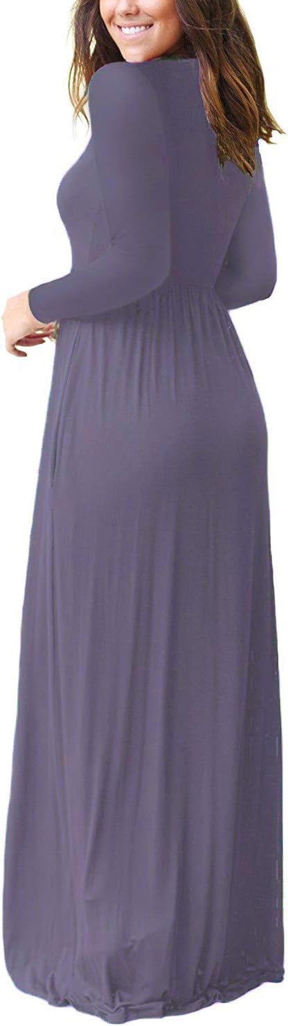 VIISHOW Women's Long Sleeve Loose Plain Maxi Dresses Casual Long Dresses with Pockets