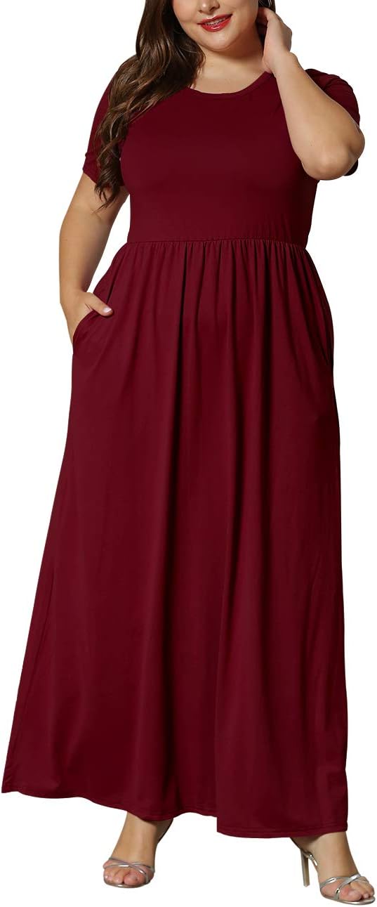 KARALIN Women’s Plus Size Maxi Dresses for Curvy Women Summer Casual Short Sleeve 2025 Long Dress 14W-26W