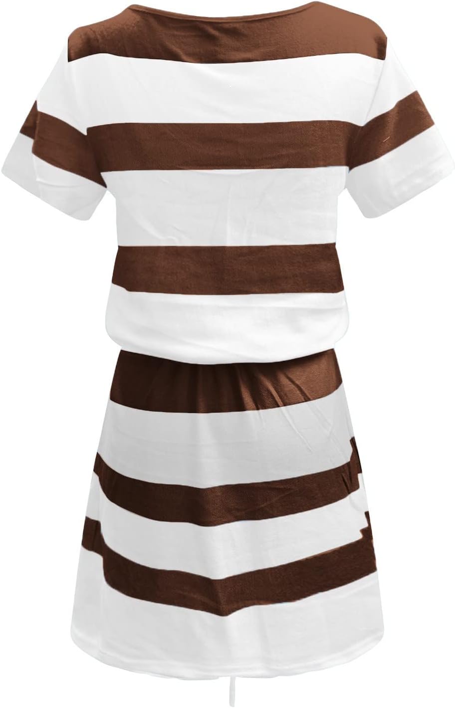 Women Summer Casual Striped Dress Drawstring Waist Tie Knot Mini Dresses Short Sleeve V Neck Tank Dress with Pocket