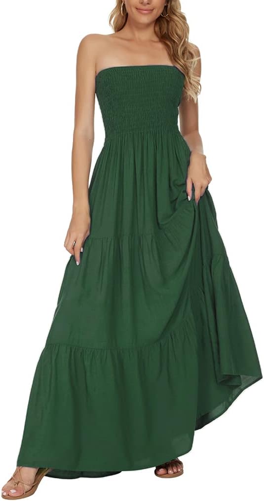 Women's Summer Strapless Tube Top Maxi Dresses Off Shoulder Boho Beach Long Dress