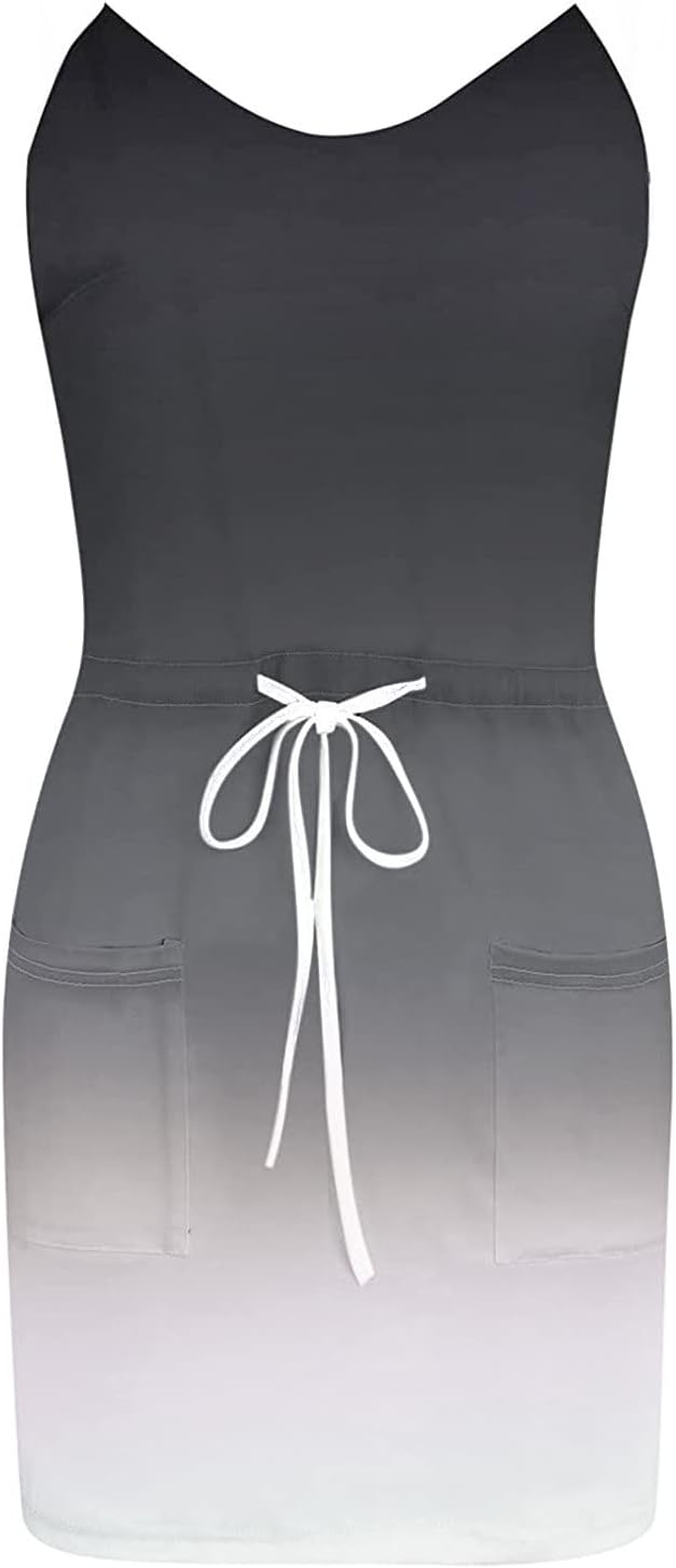 Women Summer Casual Striped Dress Drawstring Waist Tie Knot Mini Dresses Short Sleeve V Neck Tank Dress with Pocket