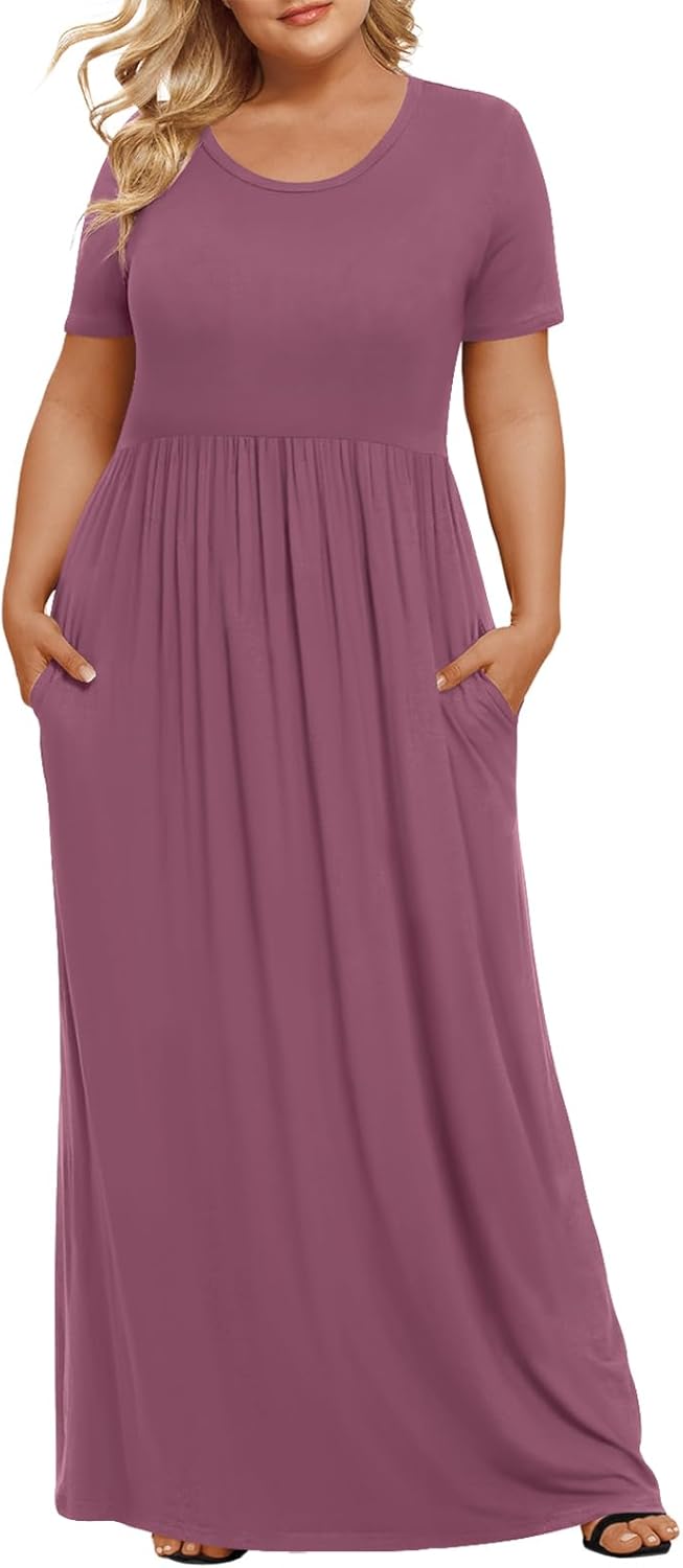 LONGYUAN Women's Plus Size Maxi Dresses for Curvy Women Summer Short Sleeve Casual 2025 Long Dress XL-6XL