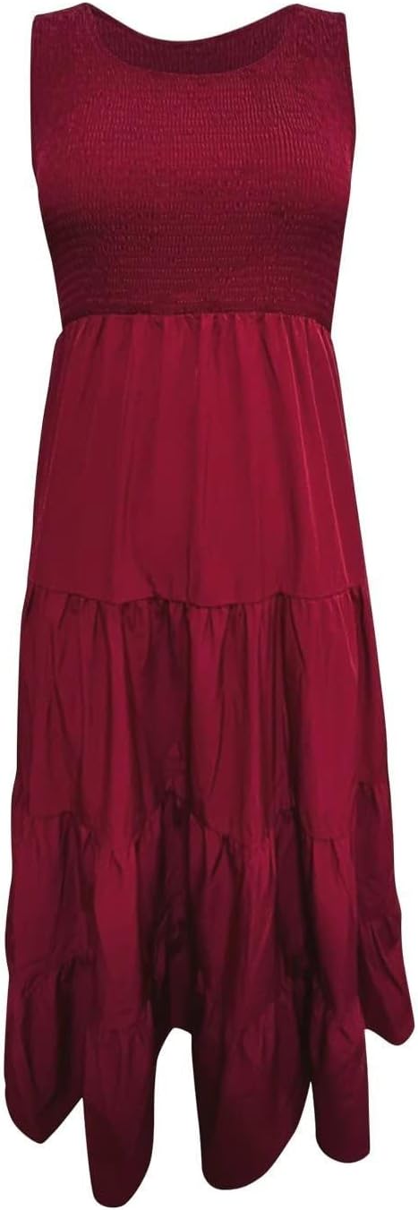 Women Summer Sleeveless Dressees Boho Maxi Dress Casual Smocked Square Neck Sundress a Line Beach Wedding Dresses
