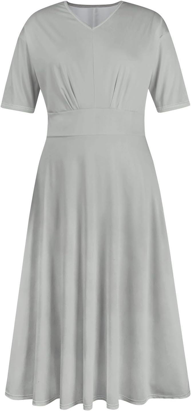 Women's Summer Elegant Cocktail Dress Solid Color Swing V-Neck Party Gown Dresses, S-2XL