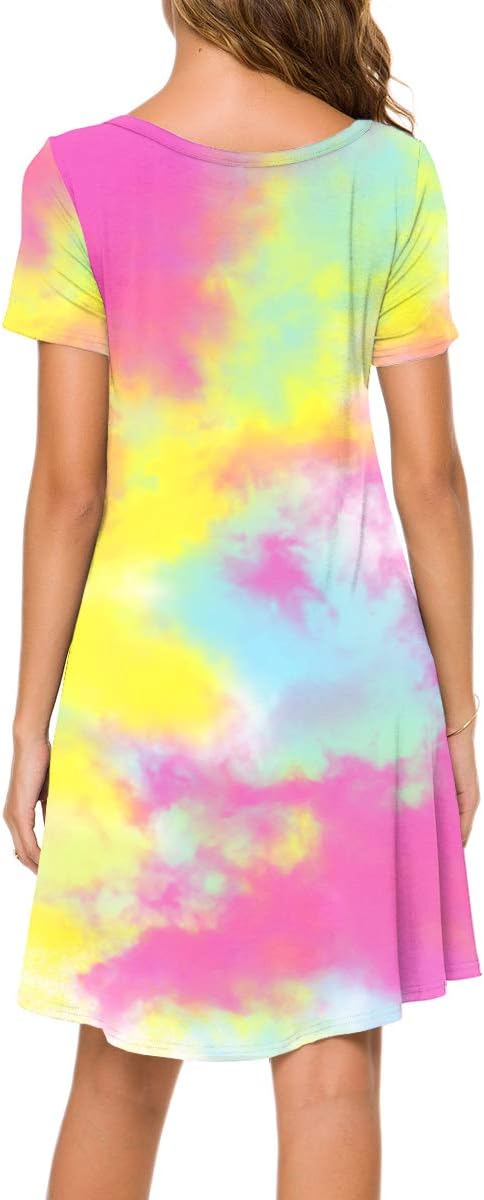 POPYOUNG 2025 Women's Summer Casual T-Shirt Dresses Crew Neck Beach Cover Up Sun Dress