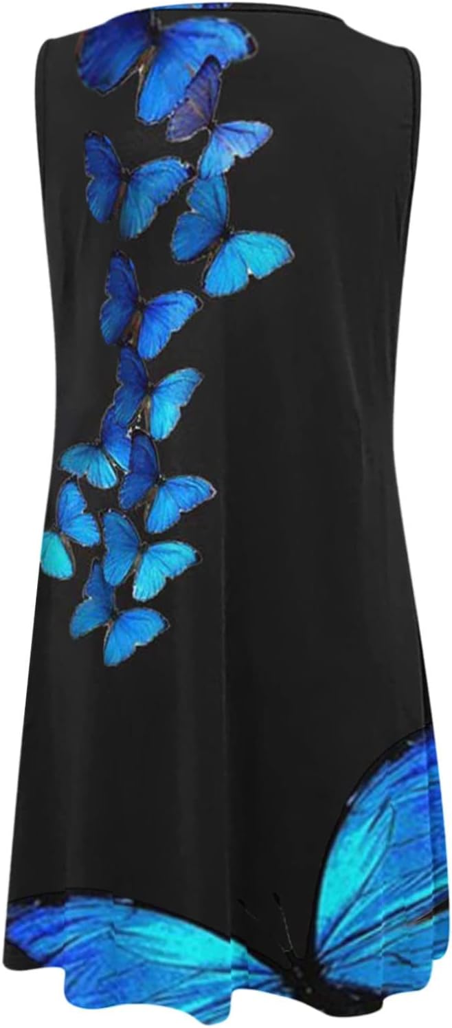 Summer Dresses for Women 2024 Casual Sleeveless Tank Dress Vintage Floral Print a-Line Beach Sundresses