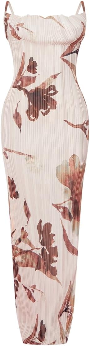 Cowl Neck Dress Sexy Strap Shoulder Pleated Maxi Dresses Summer Wedding Guest Dresses for Women