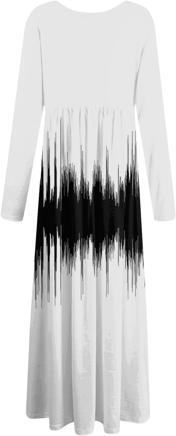 Long Sleeve Maxi Dress for Women Elegant Crew Neck Flowy Swing Dresses Solid Color Wedding Guest Dresses