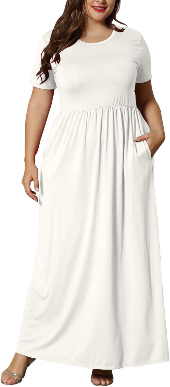 KARALIN Women’s Plus Size Maxi Dresses for Curvy Women Summer Casual Short Sleeve 2025 Long Dress 14W-26W