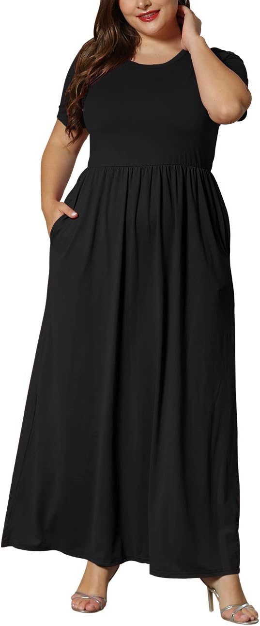 KARALIN Women’s Plus Size Maxi Dresses for Curvy Women Summer Casual Short Sleeve 2025 Long Dress 14W-26W