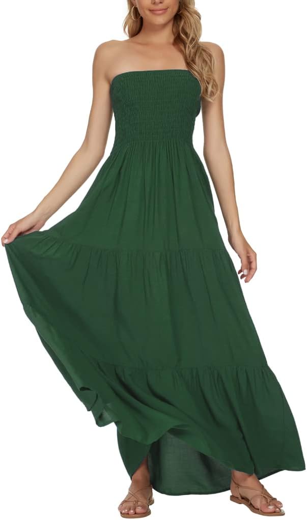 Women's Summer Strapless Tube Top Maxi Dresses Off Shoulder Boho Beach Long Dress