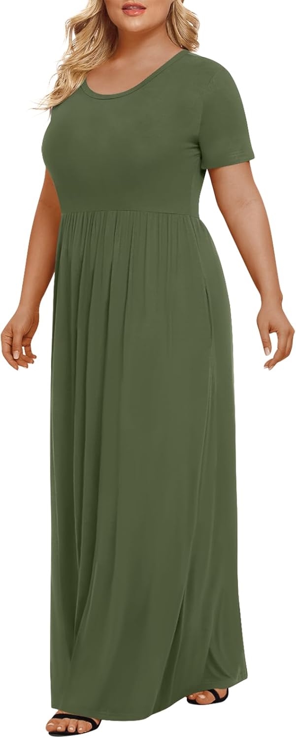 LONGYUAN Women's Plus Size Maxi Dresses for Curvy Women Summer Short Sleeve Casual 2025 Long Dress XL-6XL