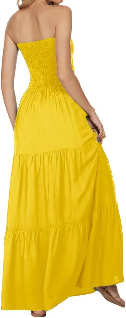 Women's Summer Strapless Tube Top Maxi Dresses Off Shoulder Boho Beach Long Dress