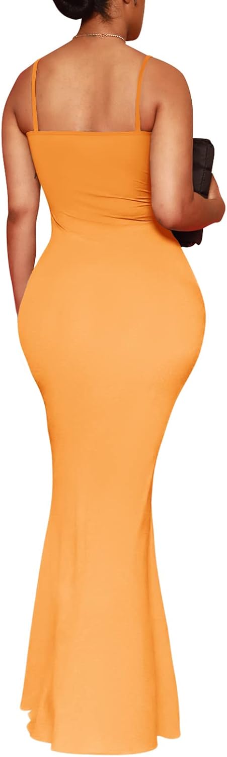Hafailia Women's Casual Soft Lounge Long Slip Dress Sexy Sleeveless Bodycon Maxi Dresses Evening Formal Cocktail