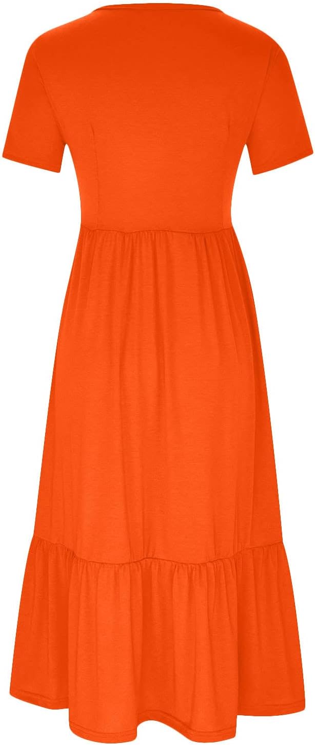 XUNRYAN Summer Dresses for Women 2024 Casual Calf Length Maxi Dress Pleated Flowy Tiered Swing Beach Sundress with Pockets