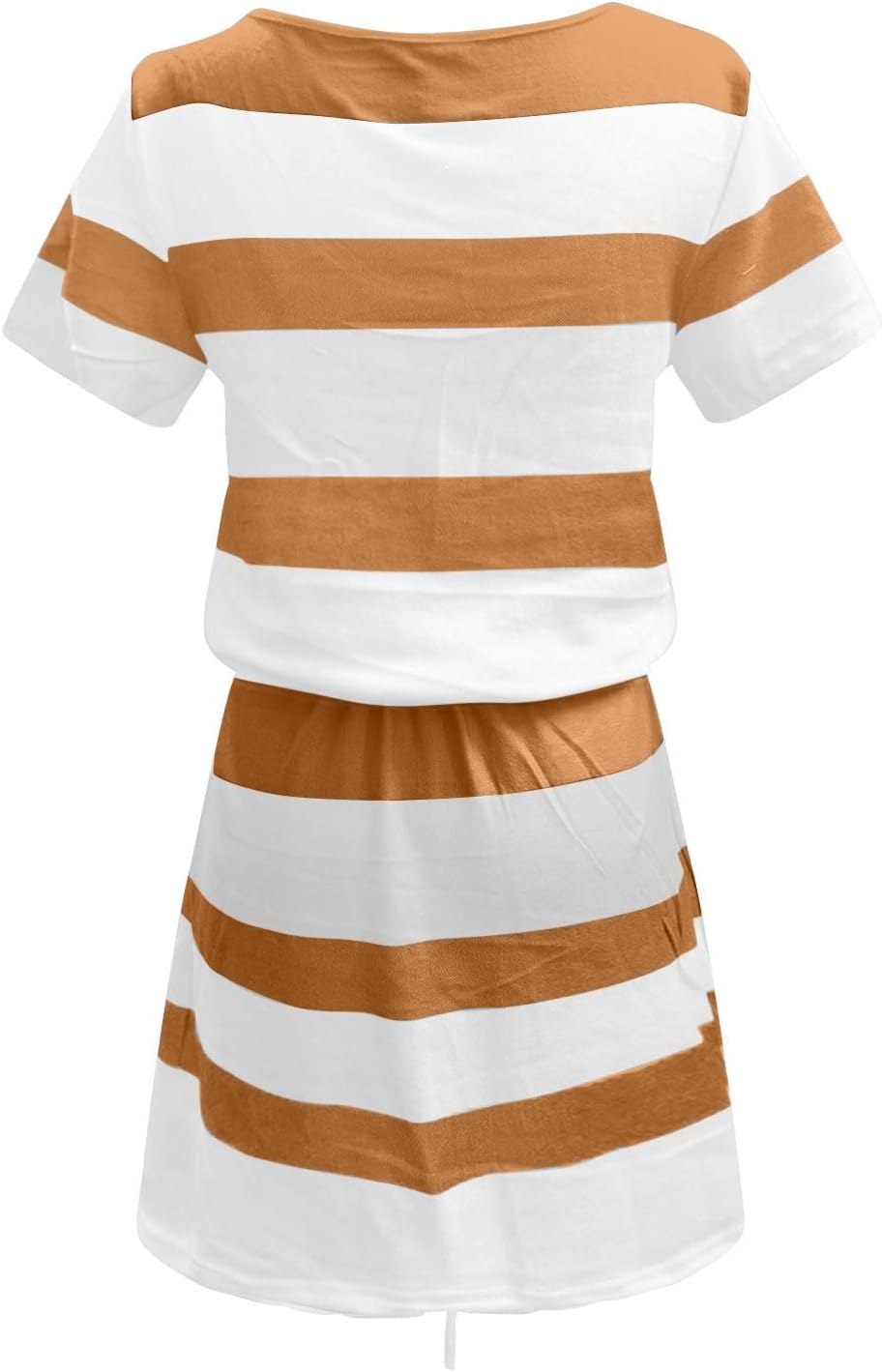 Women Summer Casual Striped Dress Drawstring Waist Tie Knot Mini Dresses Short Sleeve V Neck Tank Dress with Pocket
