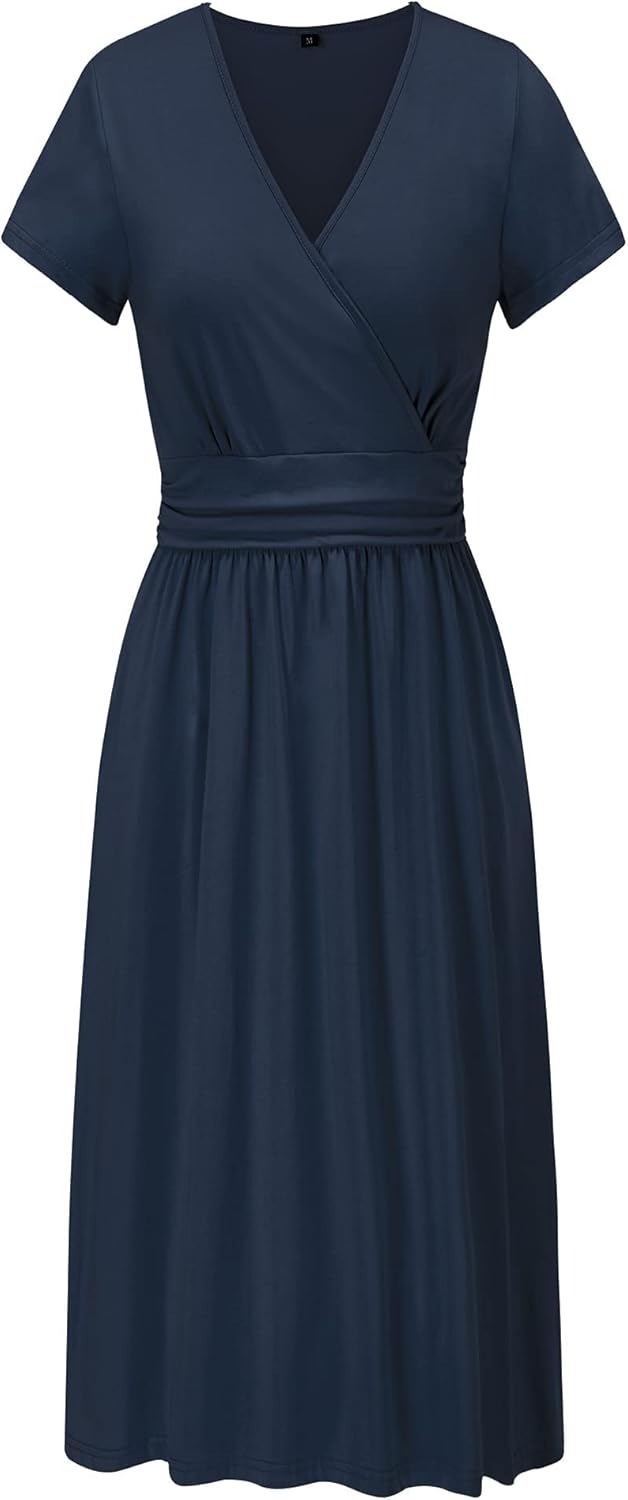 OUGES Women's Summer Short Sleeve V-Neck Floral Short Party Dress with Pockets