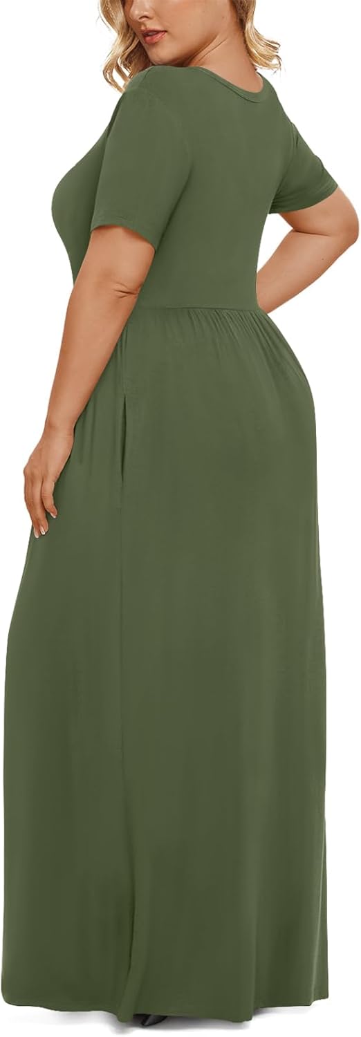 LONGYUAN Women's Plus Size Maxi Dresses for Curvy Women Summer Short Sleeve Casual 2025 Long Dress XL-6XL