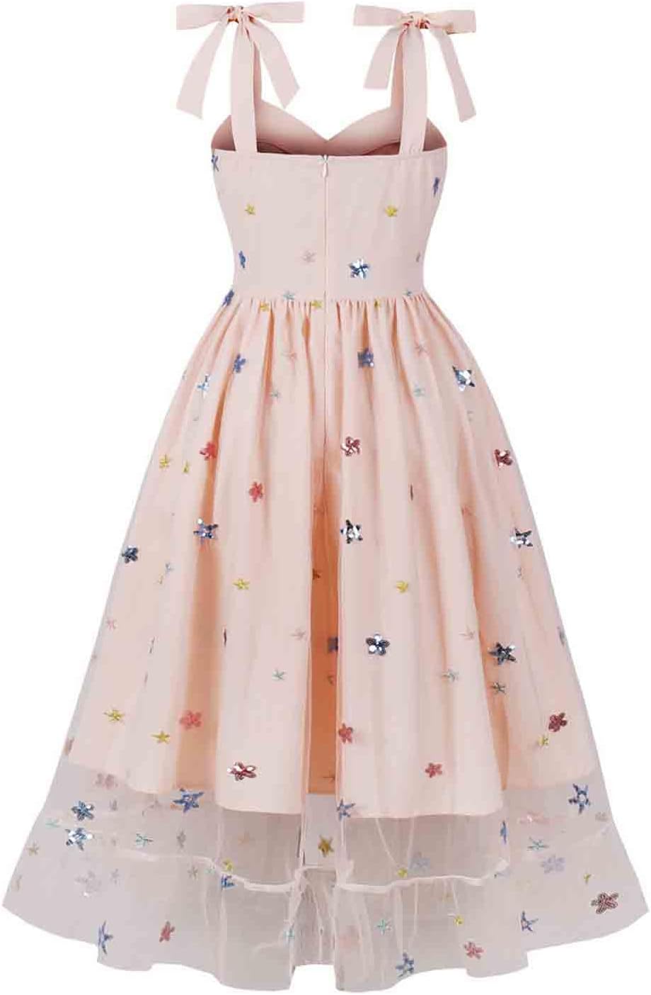 HGps8w Vintage Cocktail Dress for Women, Elegant Butterfly Embroidered Lace V Neck Sleeveless A-Line Party Swing Dresses