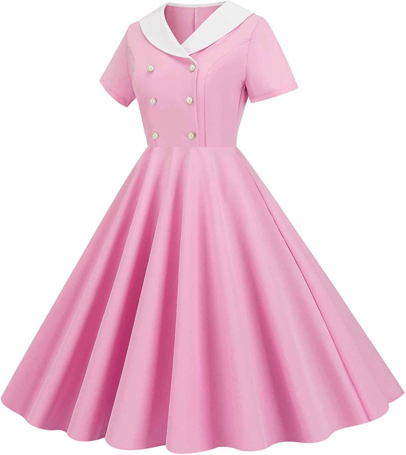 Women Double Breasted Notch Lapel 50s Vintage Short Sleeve Cocktail Swing Dress Polka Dot 1950s Rockabilly Prom Dress