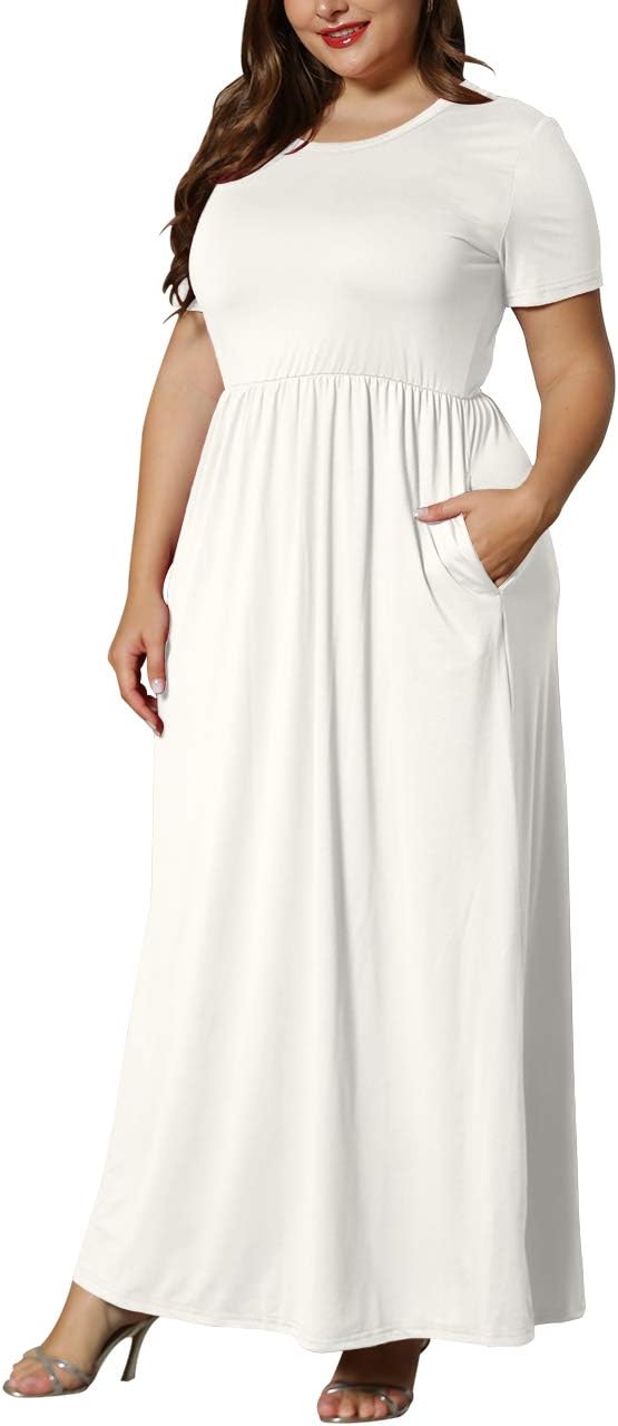 KARALIN Women’s Plus Size Maxi Dresses for Curvy Women Summer Casual Short Sleeve 2025 Long Dress 14W-26W