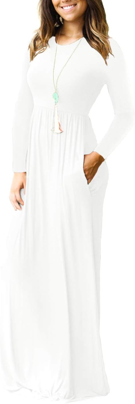 VIISHOW Women's Long Sleeve Loose Plain Maxi Dresses Casual Long Dresses with Pockets