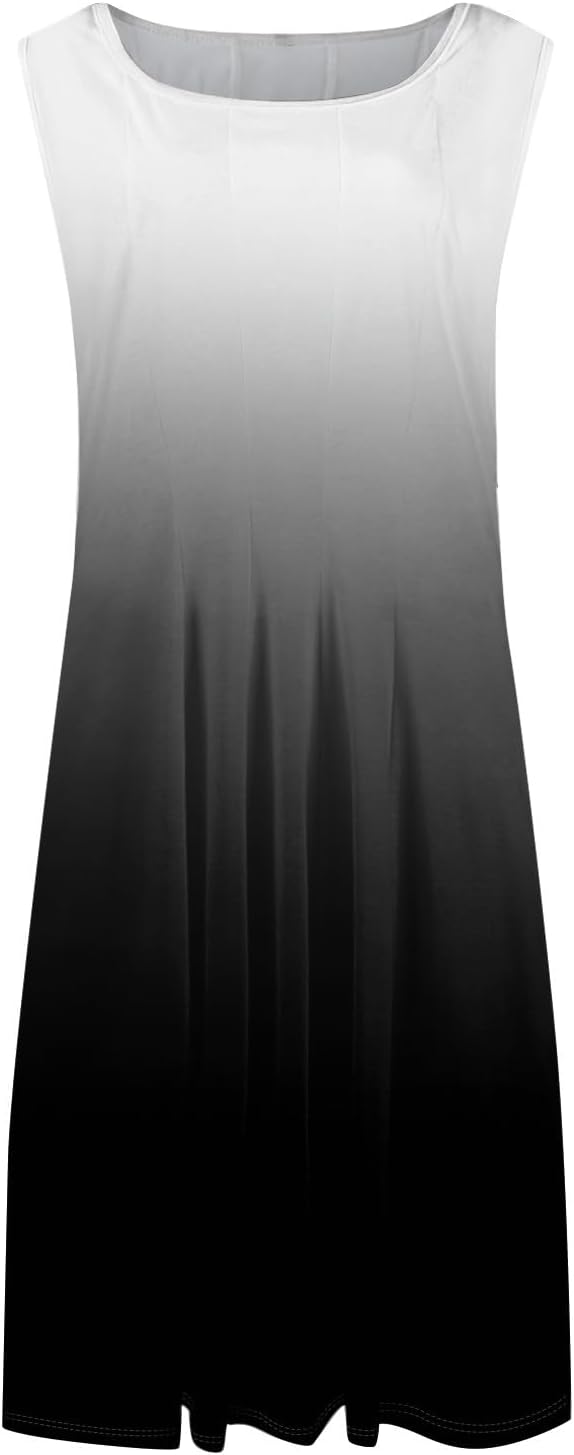Womens Tank Sundress 2025 Casual Floral Print Tshirt Dress Swing Sleeveless Midi Dress Crewneck Pleated Summer Dresses
