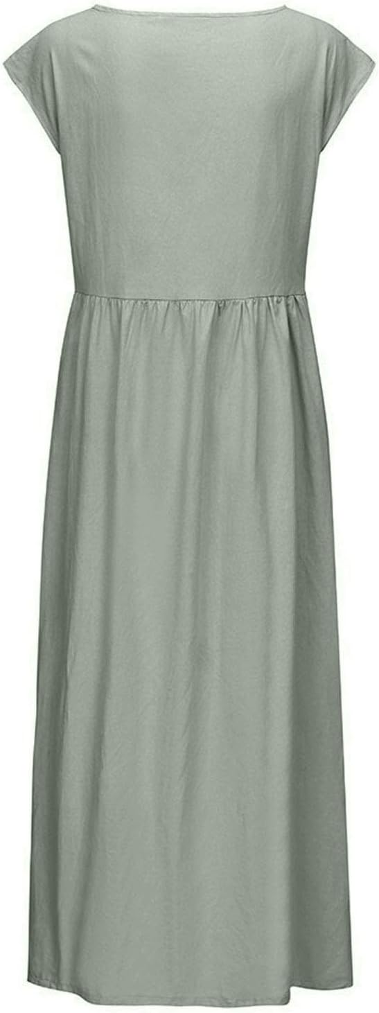 Linen Dresses for Women 2025 Summer Fashion Solid Color Sleeveless Dresses Beach Flowy Maxi Dresses Casual Sundress